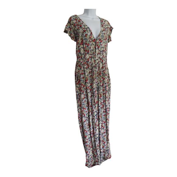 Free People Ruffle Your Feather Jumpsuit M – Floral, V-Neck, Festival/Boho - Picture 3 of 8